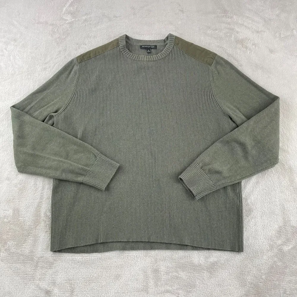 Banana Republic Utility‎ Sweater Men XL Green Hunting Military Shoulder Patches